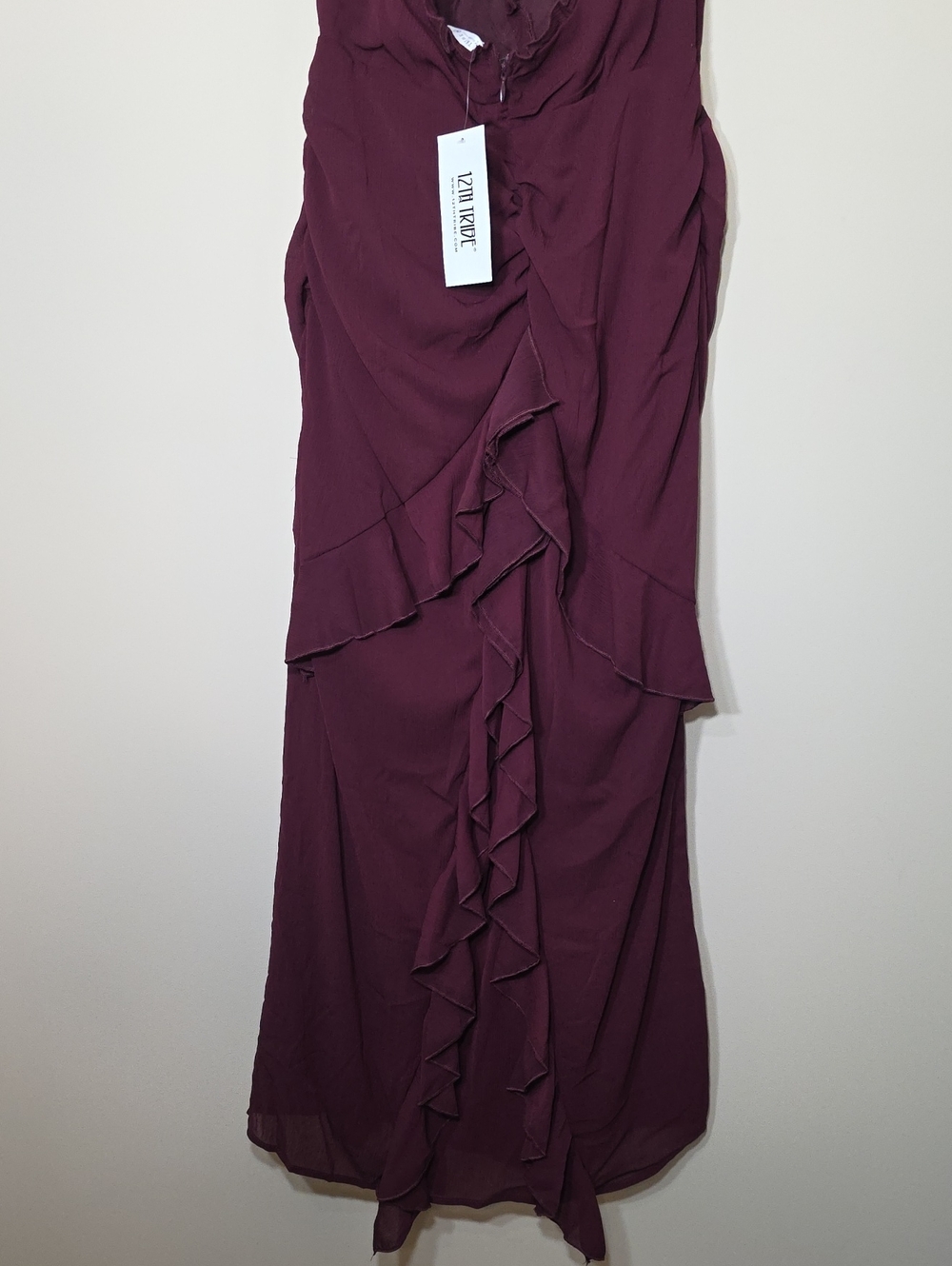 12th Tribe NWT Aria Merlot Halter Ruffle Maxi Dress | Size XL | Open Back - Picture 9 of 10